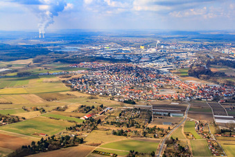 View of the town from the east in Sennfeld in the state Bavaria, Germany