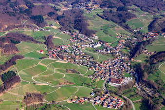 Oblique view of Baden wine town from the southwest in the district Büchelbach in Sasbachwalden in the state Baden-Wuerttemberg, Germany