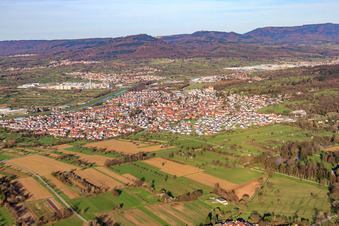 City view in the Murg Valley from the west in Kuppenheim in the state Baden-Wuerttemberg, Germany
