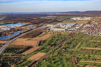 City view on the A51 from the southwest in Muggensturm in the state Baden-Wuerttemberg, Germany