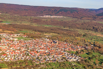 City view from the west in Muggensturm in the state Baden-Wuerttemberg, Germany