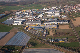 Aerial photograpy of Warehouses and forwarding building of Dachser GmbH & Co.KG in Malsch in the state Baden-Wurttemberg