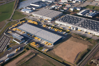Oblique view of DACHSER Logistics Center Karlsruhe GmbH, Malsch in Malsch in the state Baden-Wuerttemberg, Germany