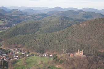 Aerial view of Erlenbach bei Dahn in the state Rhineland-Palatinate, Germany