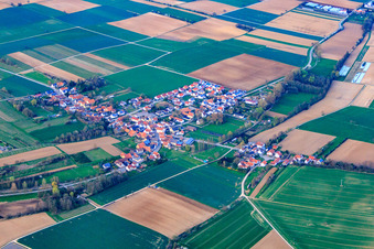 Village on the Otterbach from the southwest in the district Kleinsteinfeld in Niederotterbach in the state Rhineland-Palatinate, Germany