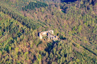 Aerial photograpy of Neuscharfeneck Castle Ruins in Flemlingen in the state Rhineland-Palatinate, Germany