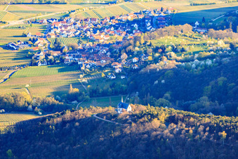 Aerial view of St. Anna Chapel from the west in Burrweiler in the state Rhineland-Palatinate, Germany