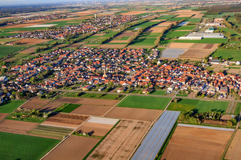 Main Street in Zeiskam in the state Rhineland-Palatinate, Germany from above