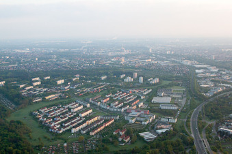 District Oberreut in Karlsruhe in the state Baden-Wuerttemberg, Germany viewn from the air