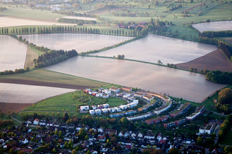 Residential area of a ecological multi-family house settlement in the district Hohenwettersbach in Karlsruhe in the state Baden-Wurttemberg