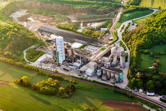 Site and Terrain of overburden surfaces Cement opencast mining Steinbruch Walzbachtal in Walzbachtal in the state Baden-Wurttemberg, Germany