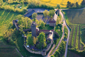 Ravensburg Castle (Sulzfeld) in Sulzfeld in the state Baden-Wuerttemberg, Germany seen from above
