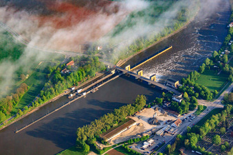 Neckar barrage and lock Gundelsheim in Gundelsheim in the state Baden-Wuerttemberg, Germany