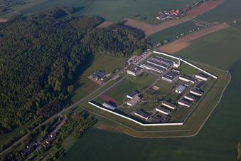 Aerial photograpy of Building complex of the jail Justizvollzugsanstalt Adelsheim in the district Leibenstadt in Adelsheim in the state Baden-Wurttemberg