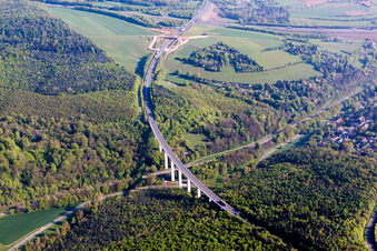 Routing and traffic lanes over the highway bridge in the B19 in Wuerzburg in the state Bavaria, Germany
