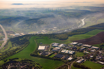 Delpstraße industrial area with ELEMENTS Würzburg, Eurostyle Systems and Würzburger Tram Depot in the district Heuchelhof in Würzburg in the state Bavaria, Germany