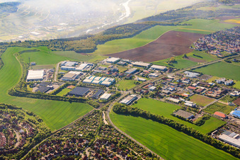 Aerial view of Delpstraße industrial area with ELEMENTS Würzburg, Eurostyle Systems and Würzburger Tram Depot in the district Heuchelhof in Würzburg in the state Bavaria, Germany