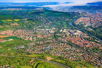 City view between Main, B19 and Autobahn in the district Heidingsfeld in Würzburg in the state Bavaria, Germany