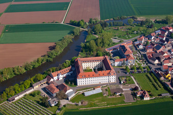 Aerial view of Complex of buildings of the monastery Maria help in Roethlein in the state Bavaria