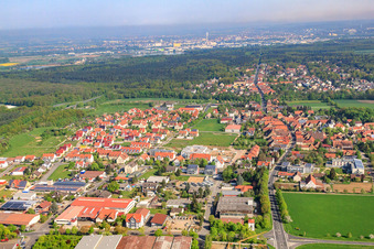 Main street from the south in Schwebheim in the state Bavaria, Germany