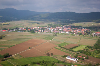 District Schweigen in Schweigen-Rechtenbach in the state Rhineland-Palatinate, Germany seen from above