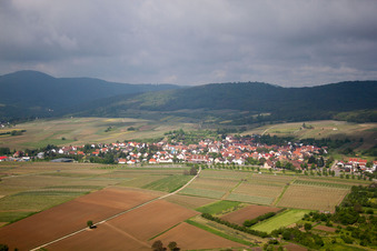 District Schweigen in Schweigen-Rechtenbach in the state Rhineland-Palatinate, Germany from the plane
