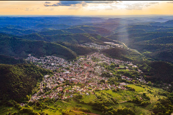 City in the Palatinate Forest from the east in Hauenstein in the state Rhineland-Palatinate, Germany