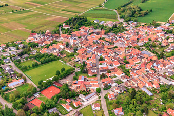 Aerial view of Village center from the southwest in the district Mörzheim in Landau in der Pfalz in the state Rhineland-Palatinate, Germany