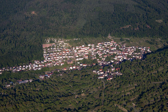 From the west in the district Waldprechtsweier in Malsch in the state Baden-Wuerttemberg, Germany out of the air