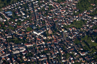 Aerial view of St. Cyriak from the west in Malsch in the state Baden-Wuerttemberg, Germany