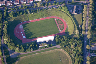 Aerial view of Albgau Stadium in Ettlingen in the state Baden-Wuerttemberg, Germany