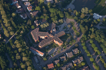 Aerial photograpy of Caritas Senior Center at Horbachpark in Ettlingen in the state Baden-Wuerttemberg, Germany