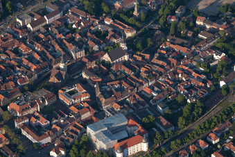 Aerial photograpy of Old town from the southwest in Ettlingen in the state Baden-Wuerttemberg, Germany