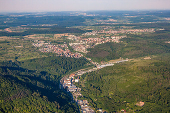 From the west in the district Busenbach in Waldbronn in the state Baden-Wuerttemberg, Germany from above