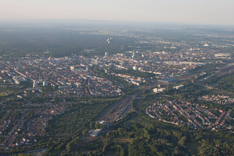 Aerial view of From the south in the district Weiherfeld-Dammerstock in Karlsruhe in the state Baden-Wuerttemberg, Germany
