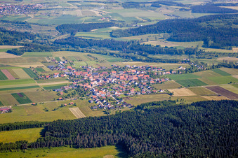 Village - view on the edge of agricultural fields and farmland in Taebingen in the state Baden-Wurttemberg, Germany