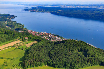 City on the shore of Lake Überlingen from the northwest in Sipplingen in the state Baden-Wuerttemberg, Germany