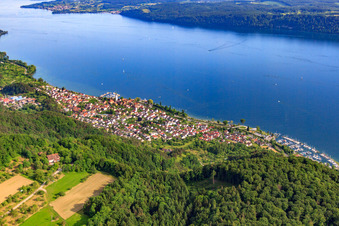 Oblique view of City on the shore of Lake Überlingen from the northwest in Sipplingen in the state Baden-Wuerttemberg, Germany