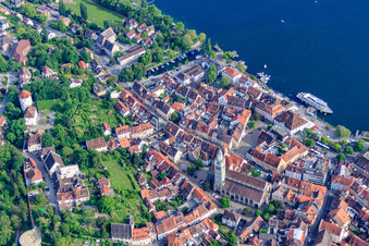 Überlingen old town with St. Nicholas Cathedral and waterfront promenade in Überlingen in the state Baden-Wuerttemberg, Germany