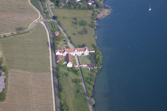 Oblique view of Castle of Schloss Bodensee-Schloss Maurach in Uhldingen-Muehlhofen in the state Baden-Wurttemberg
