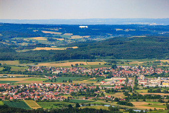 Aerial view of Zeppelin NT in the district Mimmenhausen in Salem in the state Baden-Wuerttemberg, Germany