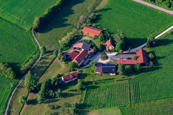 Aerial view of Freiheithof with Ludwig Blacksmith in the district Rast in Sauldorf in the state Baden-Wuerttemberg, Germany
