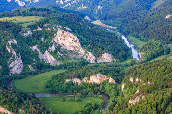 Aerial view of Laibfels above the Danube Valley in Fridingen an der Donau in the state Baden-Wuerttemberg, Germany