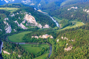 Aerial photograpy of Laibfels above the Danube Valley in Fridingen an der Donau in the state Baden-Wuerttemberg, Germany