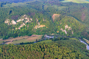 River weir in the Danube in Fridingen an der Donau in the state Baden-Wuerttemberg, Germany