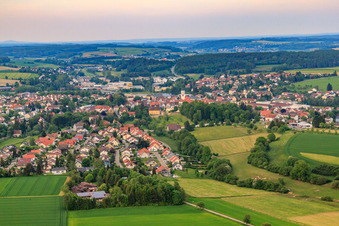 City view from the west with St. Martin's Church in Meßkirch in the state Baden-Wuerttemberg, Germany