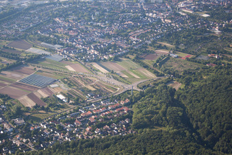 District Wolfartsweier in Karlsruhe in the state Baden-Wuerttemberg, Germany from the plane