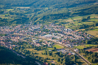 Aerial view of From the southeast in the district Berghausen in Pfinztal in the state Baden-Wuerttemberg, Germany