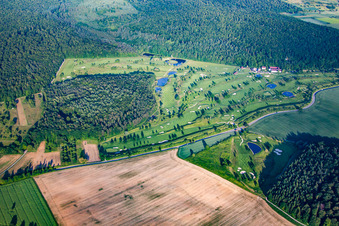 Aerial view of Grounds of the Golf course at Golfclub Johannesthal in Walzbachtal in the state Baden-Wurttemberg, Germany