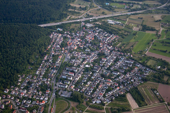 District Wolfartsweier in Karlsruhe in the state Baden-Wuerttemberg, Germany viewn from the air